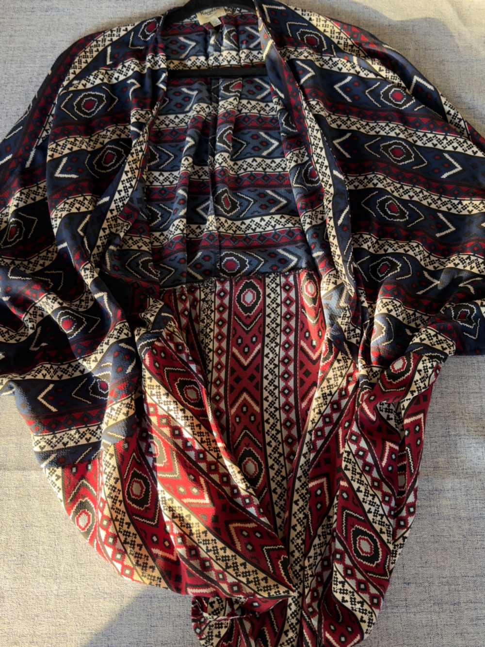Hayden Navy, Red & Cream Geometric Open-Front Kimono